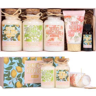 8pcs Bath Salts Gift Set With Argan Oil Bath Bombs Wooden Scoop Epsom Salt
